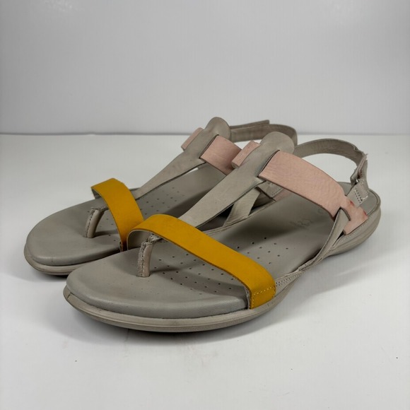 Ecco Shoes - ECCO Flash Women's 10 Merigold/Rose/Gray Leather T-Strap Slingback Thong Sandals